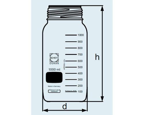 Бутыль DURAN Group 500 мл, GLS80, широкогорлая, без крышки и сливного кольца, бесцветное стекло